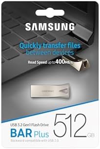 SAMSUNG BAR Plus 128 GB USB 3.1 Flash Drive – Ultra-Fast 400 MB/s Data Transfer, Rugged Metal Design for Maximum Durability, Ideal for Photos, Videos, and Music Storage, Enhanced Compatibility Across Devices, Sleek Titan Grey Finish