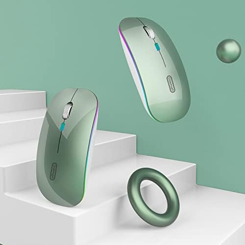 Uiosmuph G12 Slim Rechargeable LED Wireless Silent Mouse – Ultra-Portable USB Optical Computer Accessory with Type C Adapter for Seamless Compatibility and Noise-Free Operation in Blackish Green