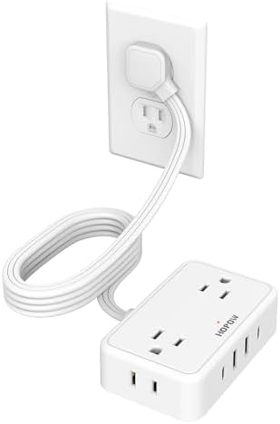 Ultra Slim 6 Ft Flat Plug Extension Cord – Travel-Friendly Power Strip with 4 Wide-Spaced AC Outlets & 4 USB Ports (2 USB-C) for Fast Charging – Ideal for Cruise Ships, Home & Office Use, No Surge Protection Required
