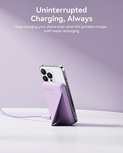 VOLTME Magnetic Power Bank 5,000 m Ah – Foldable Wireless Charger with Kickstand and USB-C Port for i Phone 16/15/14/13/12 Series – Dove Grey, Effortless Alignment for Seamless Charging and Enhanced Portability, Unmatched Battery Performance with American Amprius Technology, Perfect for On-the-Go Use and Reliable Connectivity
