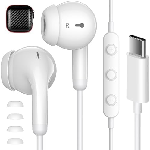 Elevate Your Audio Experience with Premium USB C Wired Earbuds for Apple & Android – Superior Hi-Fi Stereo Sound, In-Line Microphone, and Quick Volume Control – Perfectly Compatible with i Phone 16 Pro Plus, Google Pixel 8/7/6 A/5, and Samsung S24/S23/S22/S21 – Ergonomically Designed for All-Day Comfort and Unmatched Clarity in Music and Calls