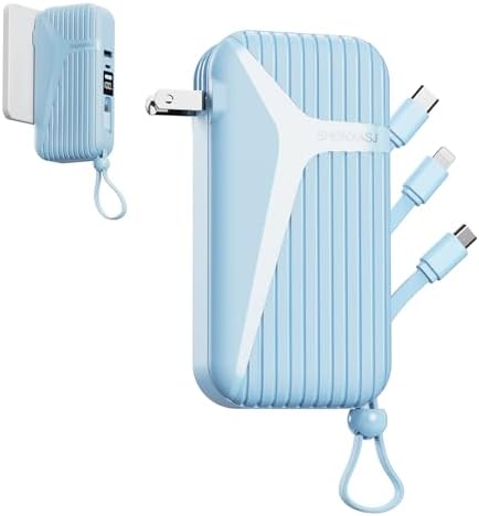 Compact 27 W Fast Charging Power Bank with Built-in Cables – 10,000 m Ah Portable Charger for i Phone & Android – Effortless Multi-Device Charging with 4 Outputs & 2 Inputs – Essential Travel Battery Pack for i Phone 16/15/14 and Newer – Durable Design for On-the-Go Energy Solutions