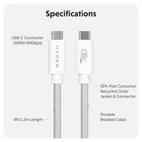 HyperDrive Next USB4 Type-C Performance Charging Cable — USB C Charging w/ 40Gbps Data Transfer, 240W Power Delivery, Fast Charge, 8K Video Support (4ft/1.2m – Black) – Enhanced Compatibility and Speed