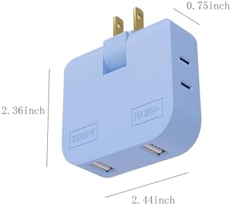 Ultra Slim 3-Way Plug Extender with 360° Rotatable Socket – Compact Travel AC Adapter Splitter for Home and On-the-Go Charging in Stylish Blue and Pink – Lightning-Fast Power Delivery with Superior Compatibility for All Devices