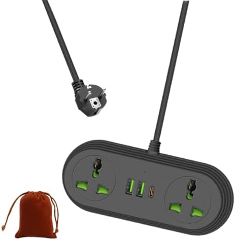 Universal Travel Power Strip Adapter with Dual AC Outlets & 3 USB Ports (1 USB-C) – COOFINE 6 ft International Charging Solution for Seamless Connectivity on Global Adventures, Portable Storage Bag Included for Easy Transport and Travel Convenience
