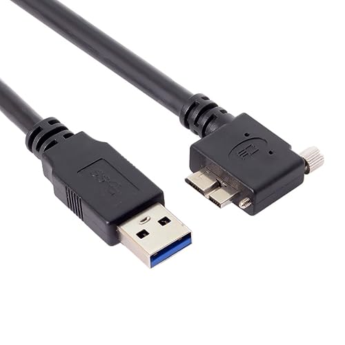Chenyang 90-Degree Micro USB 3.0 Cable – Type A Male to Micro B Male, 3 M High-Speed Connector for Industrial Cameras & Devices, Enhanced Durability with Mount Panel Screws, Perfect for Tight Spaces and Optimal Cable Management