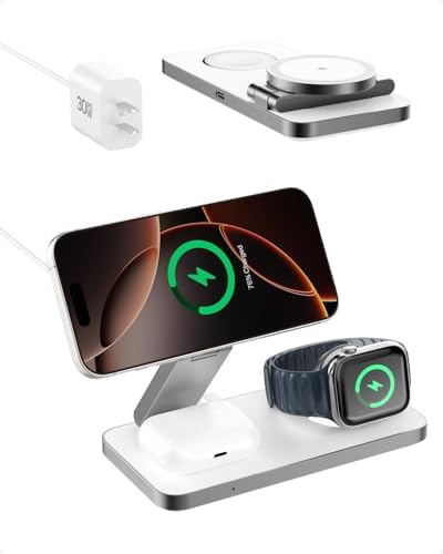 Revolutionize Your Charging Setup with the Ultimate 3-in-1 Wireless Charging Station: Qi2 Magnetic Technology for i Phone 16 Series, Apple Watch Compatibility, and Air Pods Power Hub in Sleek Black – Experience Fast, Efficient, and Tangle-Free Charging for All Your Apple Devices