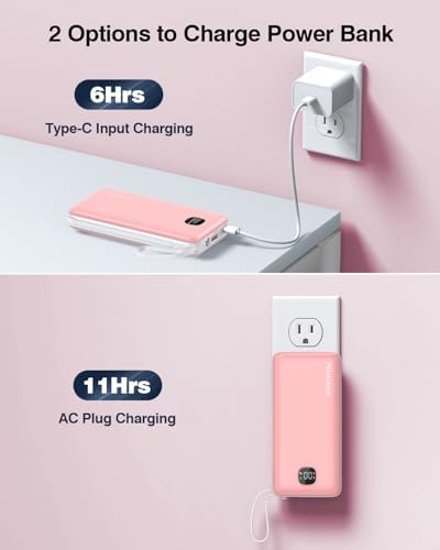 Ultra-Slim 10000 m Ah Fast Charging Power Bank with Built-In Cables & AC Plug – Versatile 5 Output USB-C Portable Charger for i Phones, Samsung, Android & More – Perfect for Travel & On-the-Go Power Solutions