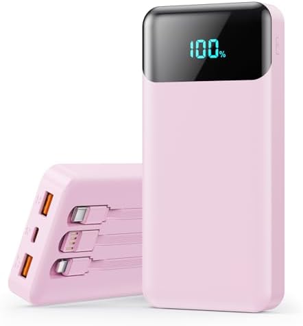 High-Capacity 40800 m Ah Portable Charger with Integrated Cables – Fast PD 25 W USB-C & QC4.0 Power Bank for i Phone 15/16 and Samsung – Smart LED Indicator, 5 Outputs for Multi-Device Charging – Ultimate Travel Companion for On-the-Go Power Solutions