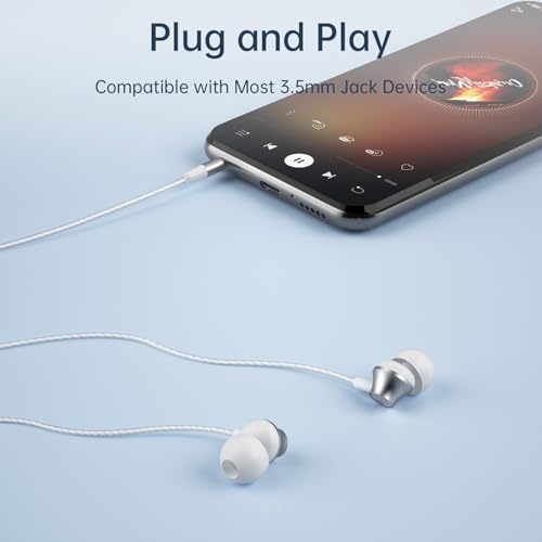 Viken Wired Earbuds with Microphone and Volume Control – Premium Heavy Bass Stereo Earphones for Noise Isolation – Universal 3.5 mm Jack Compatibility for i Pad, Laptop, MP3, and Phones – Ergonomic In-Ear Headset for Enhanced Sound Quality and Comfort