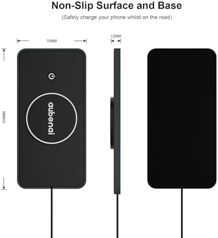 Aubenai 15 W Magnetic Wireless Car Charger Pad with RGB Lighting – Fast, Non-Slip Charging Mat Compatible with Mag Safe i Phone 16/15/14/13/12, Includes 70 cm USB-A Extension Cable for Enhanced Compatibility and Installation Flexibility