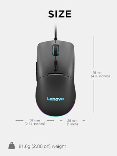Lenovo M210 RGB Wired Gaming Mouse – High-Performance 8000 DPI Adjustable Sensor, 3 RGB Lighting Zones, and 7 Customizable Buttons for Ultimate Gaming Precision – Ergonomic Palm Grip Design for PC, Laptop, and Chrome OS Users – Unleash Your Game with Enhanced Compatibility and Style
