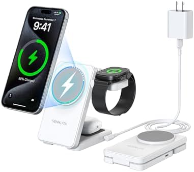 3-in-1 Magnetic Wireless Charging Station for Apple Devices – Fast Travel Charger for i Phone 12-16, Apple Watch Ultra 5/4/3, and Air Pods Pro/3/2 – Compact & Foldable Design for Efficient, Safe Charging with 18 W Adapter – Perfect for Home, Office, or Travel – Enhanced Compatibility and User-Friendly Features