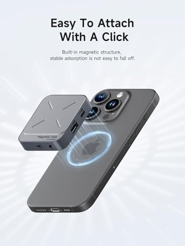 Hagibis 6-in-1 Magnetic USB C Hub for i Phone 16 & 15 Pro Max – Ultimate Type-C Docking Station with 100 W Power Delivery, 10 Gbps Data Transfer, SD/Micro SD Slots & AUX Port – Enhance Your Mac Book Pro, Air & i Pad Pro Connectivity Experience with High-Speed Versatility