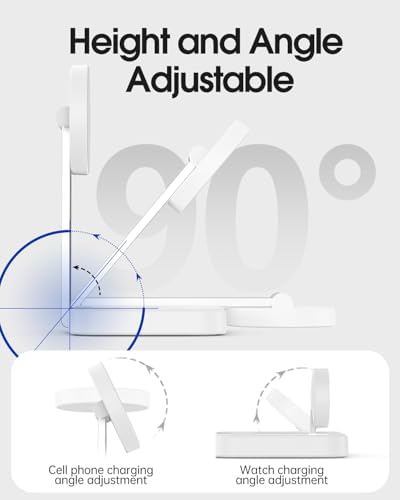 Ultimate 3-in-1 Magnetic Charging Station for Apple Devices – Foldable Wireless Charger for i Phone 16/15/14/13/12 Pro Max, Adjustable Dock for Apple Watch Series 10/9/8/7/6 & Air Pods Pro with Mag-Safe Technology – Portable Solution for Effortless Charging and Convenient Viewing
