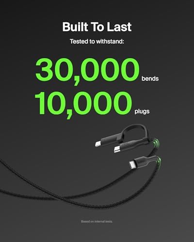 Belkin Boost Charge 2-in-1 Braided USB-C & Lightning Charging Cable (1.5 M) – Fast Multi-Device Charging Solution for i Phone, i Pad, Mac Book, Galaxy, and Nintendo Switch – Durable & Stylish Design with Enhanced Compatibility