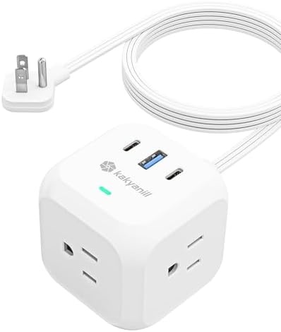 Compact Power Strip Cube with 3 AC Outlets & 3 USB Ports (2 USB-C) – 900 Joules Surge Protection & 5 ft Flat Plug Extension Cord for Home Office & Travel – Versatile Charging Station for Enhanced Device Compatibility & Safety