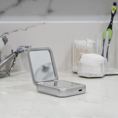 Limitless Innovations Silver Touch Light: 4,000 m Ah Power Bank & Compact Mirror Combo for On-the-Go Charging and Makeup Perfection – Sleek, Portable, and Versatile LED Purse Light for Effortless Touch-Ups and Enhanced Device Compatibility