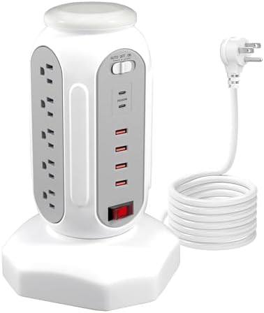 Ultimate Power Strip Tower with 15 Outlets & 6 USB Ports – Surge Protector with Vibrant LED Indicator & Rapid Charge Technology – 6.5 ft Heavy-Duty Extension Cord for Home Office & Entertainment Hub – Versatile Desktop Charging Solution for All Devices