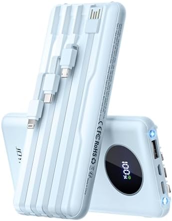 Ultra-Fast Portable Charger with Built-In Cables & LED Display – 10000 m Ah Power Bank for Multiple Devices, 22.5 W Super Speed Charging, Slim Design for Travel & Emergency Use – Compatible with i Phone 16/15/14/13/12, Samsung Galaxy, Google Pixel & More (Purple) – Ultimate Convenience & Safety Features