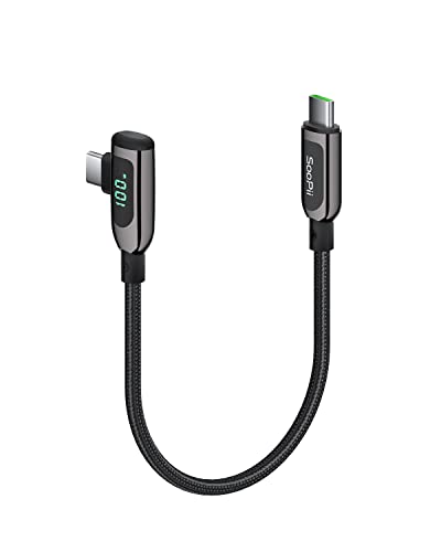 SOOPII 100 W Fast Charging Right Angle USB C to USB C Cable – 6.6 FT Zinc Alloy Braided with LED Display for Enhanced Performance, Compatible with i Phone 16/15, i Pad Air/Pro, Mac Book Pro, Samsung Galaxy S23/S22/S10, Google Pixel & LG Smartphones – Ideal for Gaming & Multitasking