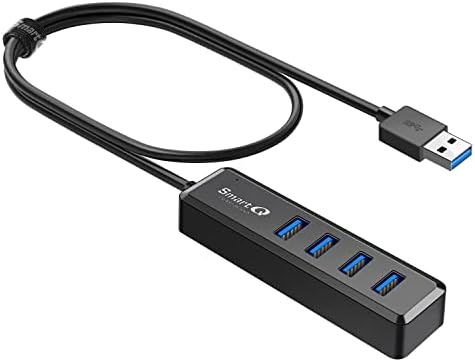 Smart Q H302 USB 3.0 Hub – 4-Port Connectivity Solution with Long Cable Options for Seamless Data Transfer up to 5 Gbps, Micro-B Charging for All Devices, Includes USB C Adapter – Boost Your Productivity & Versatile Workspace Efficiency