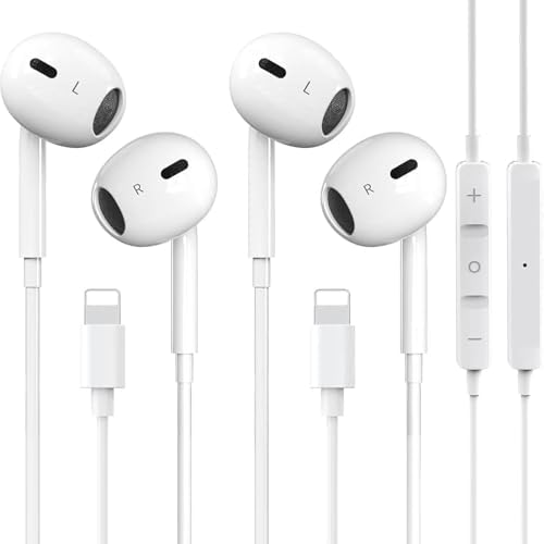 Premium Wired Earbuds for i Phone – Dual Pack with Built-In Microphone and Volume Control – Exceptional Noise Isolation for Unmatched Clarity – Tailored Compatibility with i Phone 14/13/12/11/XR/XS/X/8/7/SE – Ultimate Comfort for Daily Use and Enhanced Listening Experience