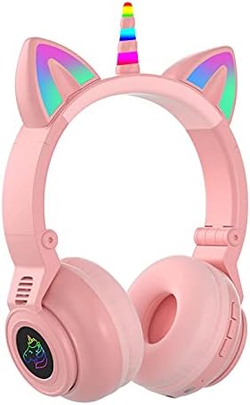Enchanting Unicorn Wireless Headphones for Kids – Stylish Pink Foldable Design with Light-Up Features, Perfect for Tablets and Toddlers – Superior Sound Quality and Comfort for Magical Listening Adventures – Durable, Adjustable, Tangle-Free Fun for Every Little Girl