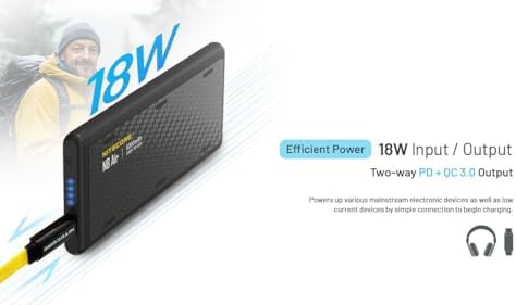 Nitecore NB Air 5000 m Ah Ultra-Slim Power Bank – Lightweight USB-C Charger for Phones, Smartwatches & More – Travel-Ready, Waterproof Design with Fast Charging & Enhanced Safety Features for Ultimate On-the-Go Power Solutions