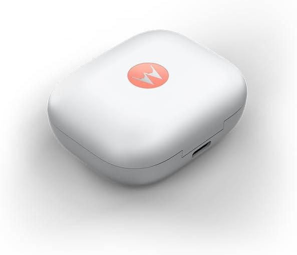 Motorola Moto Buds XT2441-1: Stylish Peach Pink True Wireless Earbuds with Cutting-Edge Active Noise Cancellation, Triple Mic Clarity for Clear Calls, IP54 Water & Dust Resistance, Advanced Bluetooth 5.3 Connectivity, and Immersive Dolby Atmos Sound Quality for Music Lovers and Professionals