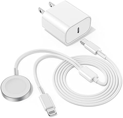 Revolutionary 2-in-1 USB C Charger for Apple Watch & i Phone – 6 FT Magnetic Fast Charging Cable with USB-C Wall Adapter – Compatible with Apple Watch Series 8/7/6/SE/5/4 & i Phone 14/13/12 – Ultimate Convenience & Enhanced Durability for On-the-Go Charging Solutions