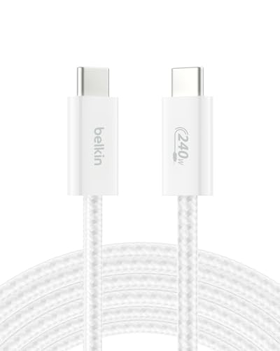 Belkin USB C to USB C Cable 2-Pack – 6.6 ft High-Speed Charging Solution for i Phone 16, Galaxy S25, Mac Book, and More – Durable Braided Design with 240 W Power Delivery for Ultimate Performance – Flexible and Stylish Charging Cords for Home, Office, and Travel