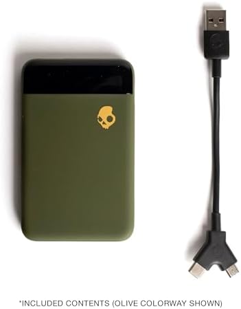 Skullcandy Stash Mini 5000 m Ah Portable Charger – Ultra-Lightweight Power Bank with 12 W USB A & USB C Ports, Bonus Dual Charging Cable, Stylish Moss Finish – Perfect for Travel, Outdoor Adventures, and Daily Use