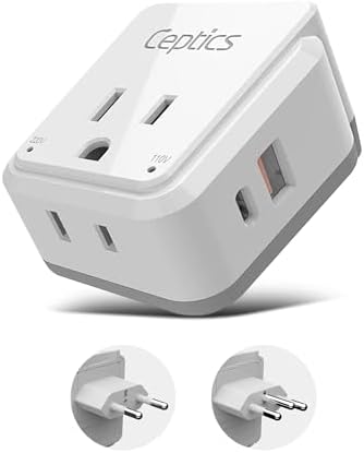 Compact Travel Power Adapter Set for Brazil, Peru & Chile – 20 W Dual USB & USB-C Charger with 2 USA Sockets – Fast Charging with Type C & N Attachments – Portable Plug Converter for Global Travelers – Stay Connected Anywhere