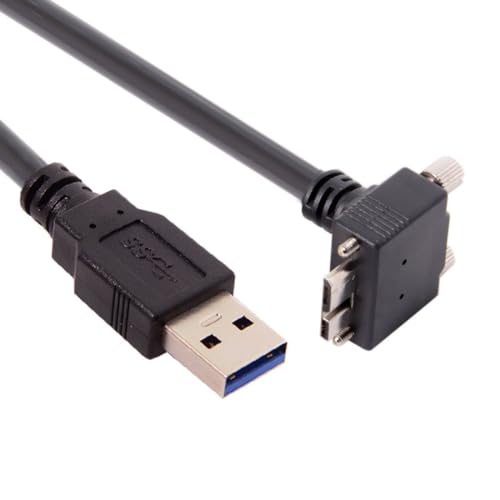 Chenyang 90-Degree Micro USB 3.0 Cable – Type A Male to Micro B Male, 3 M High-Speed Connector for Industrial Cameras & Devices, Enhanced Durability with Mount Panel Screws, Perfect for Tight Spaces and Optimal Cable Management
