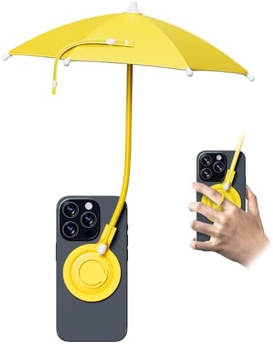 Portable Black Magnetic Phone Umbrella with Adjustable 360° Shade, Foldable Sun Protection & Built-in Ring Holder – i Phone 12-16 Compatible and More Devices, Magnetic Sticker for Quick Setup and Enhanced Functionality
