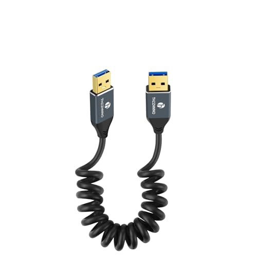 Retractable Coiled USB B to USB C Cable for High-Speed Data Transfer – 5 Gbps Compatibility with Mac, PC, Laptops, MIDI Keyboards, and DJ Controllers – Adjustable Length from 0.75 FT to 3.3 FT for Effortless Connectivity and Organization