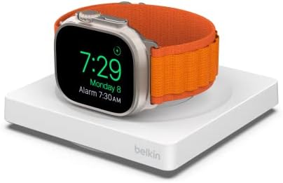 Belkin Fast Wireless Charging Pad for Apple Watch – Sleek Travel Charger with Nightstand Mode – Mag Safe Compatible Charging Station with USB-C Cable – Efficient Power Solution for All Apple Watch Models – Ideal for Home and Office Use – Compact Design for On-the-Go Charging