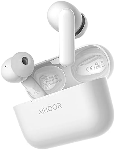 AIHOOR Bluetooth 5.3 Wireless Earbuds – Ultimate 30-Hour Battery Life with Extra Bass, Touch Control, and Built-in Mic for Sports and Music Lovers – High Gloss White Design for Stylish Audio Freedom