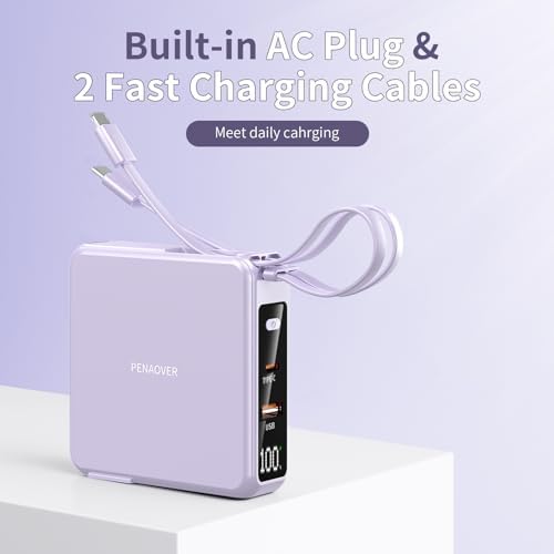Ultimate 10,000 m Ah Portable Charger with Built-in Cables & AC Plug – PD 22.5 W Fast Wireless Power Bank for i Phone 16/15/14, Samsung S23/S22, Android Devices – Effortless Charging Anytime, Anywhere