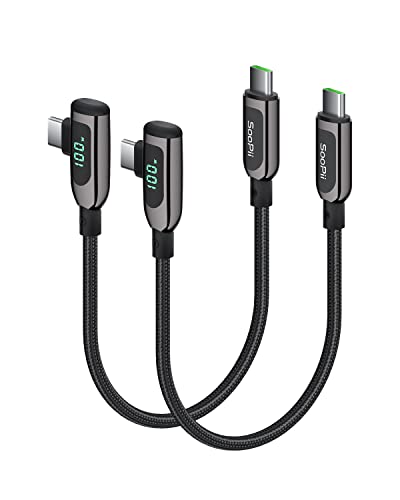SOOPII 100 W Fast Charging Right Angle USB C to USB C Cable – 6.6 FT Zinc Alloy Braided with LED Display for Enhanced Performance, Compatible with i Phone 16/15, i Pad Air/Pro, Mac Book Pro, Samsung Galaxy S23/S22/S10, Google Pixel & LG Smartphones – Ideal for Gaming & Multitasking