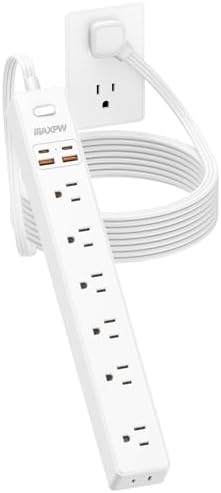 Dual Pack Surge Protector Power Strip with 7 Outlets & 4 USB Ports (2 USB-C) – 6 Ft Flat Plug Extension Cord for Ultimate Device Charging Efficiency – 1875 W/15 A, 1700 Joules Protection, Wall-Mountable for Home, Office, & Dorm Spaces – Sleek Design for Space Optimization and Safety