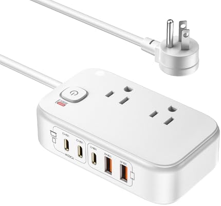 Effortless Power: 65 W USB Charging Station with Surge Protection – 5 FT Flat Extension Cord for Travel, Home, Office & School – Multi-Device Charging Hub for Fast, Safe Energy Delivery – Lightweight & Compact Design for Ultimate Portability