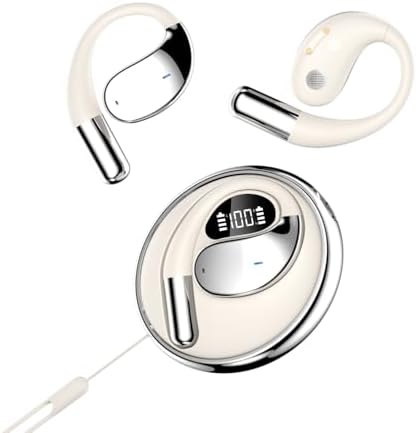 Souroyea Bluetooth Open Ear Earbuds – Lightweight Wireless Headphones with Deep Bass Sound, Built-in Microphone, LED Battery Indicator, Perfect for Fitness and Sports, Compatible with i Phone & Android Devices, Ultimate Comfort for Active Lifestyles