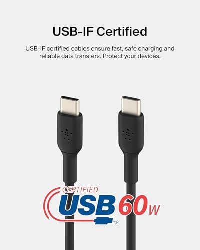 Belkin Boost Charge USB-C to USB-C Fast Charging Cable – 1 M (3.3 ft) Durable Power Cable for i Phone 16, Galaxy S25, Nintendo Switch 2 & More – Sleek Black Design for Quick Connectivity and Everyday Portability