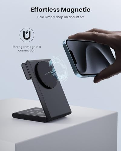 Ultimate 3-in-1 Wireless Charging Station with Mag Safe for Apple Devices – Compact Foldable Travel Charger for i Phone 16/15/14/13/12, Apple Watch Ultra/SE/10/9/8/7/6/5/4/3/2, and Air Pods 3/Pro/2/4 – Enhanced Speed and Compatibility for On-the-Go Power Solutions