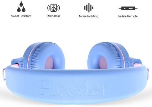 ELECDER i37 Foldable Kids Headphones – Lightweight, Adjustable On-Ear Wired Headphones in Vibrant Peach/Purple for School, Travel & Home Learning – Perfect Audio Companion for Young Learners & Teens with Comfortable Fit and Universal Device Compatibility