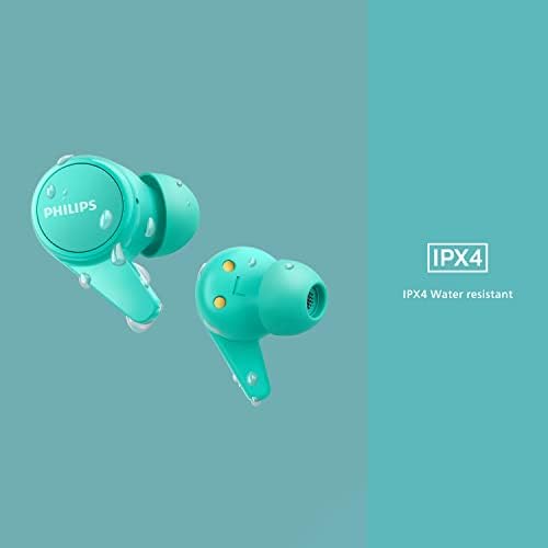 Philips T1207 True Wireless Earbuds – 18-Hour Playtime, IPX4 Water-Resistant Design for Active Lifestyles, Superior Comfort, and Effortless Bluetooth Connectivity in Stylish Teal