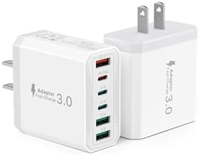 Dual-Pack 40 W USB-C Wall Charger Block – Versatile 6-Port Fast Charging Adapter with 25 W Power Delivery & 18 W Quick Charge 3.0 – Ultimate Portable Solution for i Phone 15, Samsung Galaxy, i Pad & More – Ideal for Home, Office, and Travel Use