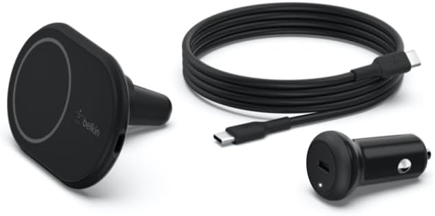 Belkin Boost Charge Pro 10 W Magnetic Wireless Car Charger for i Phone 16, 15, 14, & 13 – Fast Charging Vent Mount with Mag Safe Compatibility – Effortless Navigation & Hands-Free Usage – Sleek Black Design with Included Power Supply – Ultimate On-the-Go Convenience